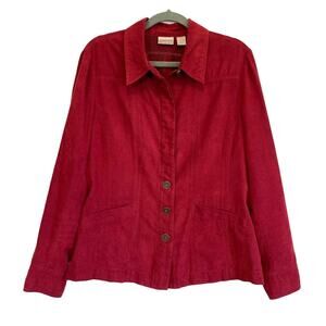 Chico's Burgundy Shirt Jacket Shacket Brushed Knit Button Up Long Sleeve Pockets